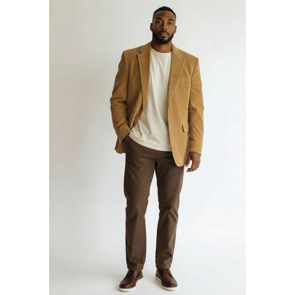 Vtg John Weitz Men's 40 Reg Camel Corduroy‎ Blazer 70's Grandpacore Preppy